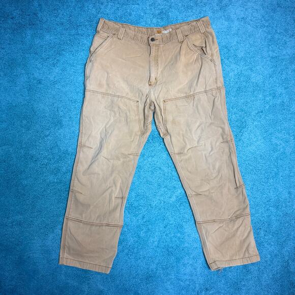 Carhartt Double Knee Carpenter Pants 40x30 Relaxed Fit Tan Workwear Distressed - Picture 1 of 16